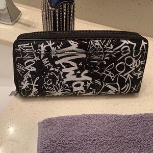 Michael Kors Black/White Textured Long Zippy Wallet